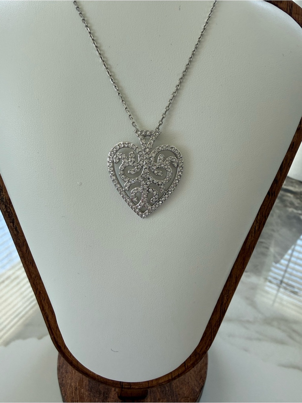 Swarovski Silver Clear Crystal Heart Filigree Pendant Necklace
